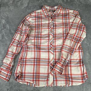 The North Face Shirt Women's Large Baylyn Red Plaid‎ Button Roll Tab Long Sleeve